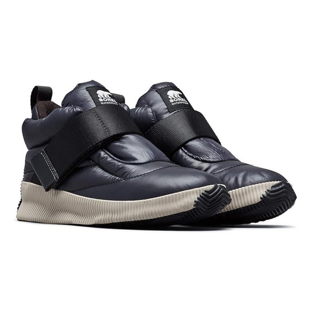 Sorel OUT AND ABOUT PUFFY winter waterproof sneaker boot NAVY size 10 velcro